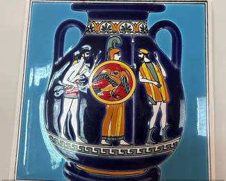Ancient Greek Style Ceramic Wall Plaque Amphora Depiction
