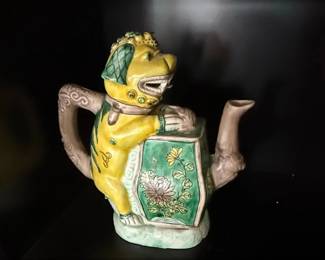 Chinese Famille Verte Porcelain Monkey Teapot