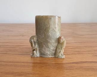 Carved Soapstone Brush Pot with Figures
