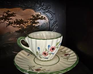 HandPainted Ceramic Teacup and Saucer Set Gien Demitasse second image