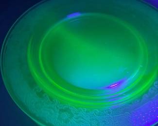Set of 8 Vintage Uranium Glass Green Plates UV Reactive