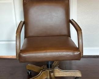 Havertys Leather And Oak Office Chair on wheels
