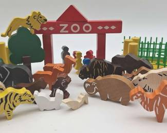 Vintage Wooden Zoo Play Set