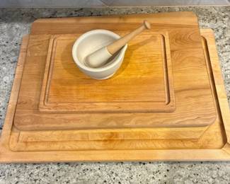 Cutting Board Lot W Mortar And Pestle