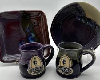 Set Of 2 Deneen Pottery Mugs With Platter And Bowl