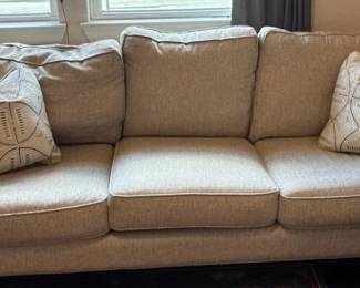 Havertys Down Upholstered Linen Couch With Down Pillows