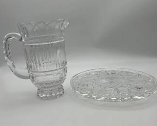 Heavy Glass Pitcher And Platter