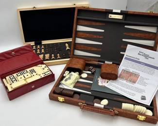 Vintage Game Lot with Backgammon, Chess Set  Cardinal Dominoes