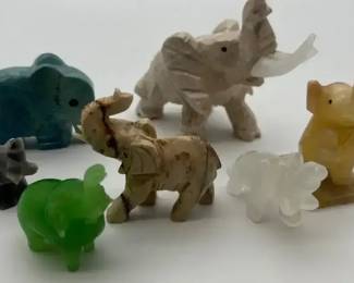 Lot of Miniature Carved Stone Elephant Figurines