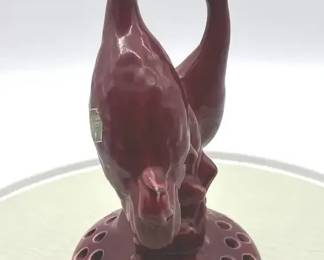 Vintage Red Art Pottery Bird Flower Frog Vase