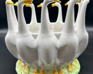 Vintage Ceramic Swan Planter  Vase with Yellow Accents