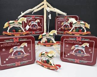 Lot of 4 Painted Ponies “Noel” Christmas Ornaments w/ Tin Cases & Tags