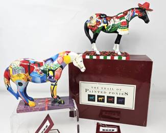 2 Trail of Painted Ponies Feliz Navidad #12259 1E/6628 & Gift Horse #12225 Ceramic Figurines - Gift Horse is 1E/Blank