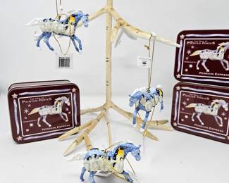 Lot of 3 Painted Ponies “Penguin Express” Ornament #12421 NIB w/ Tins & Tags
