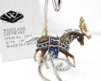 CowParade Reindeer Roundup Ornament w/ Hanger Stand & Tags Westland Giftware