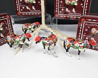 Lot of 4 Painted Ponies “Feliz Navidad” Christmas Ornaments Item #12422 w/ Tin Cases & Tags