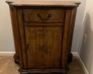 Vintage Demilune Accent Cabinet Painted Floral Wood Chest with Drawer