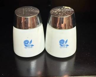Vintage Starline 902 Milk Glass Salt Pepper Shakers with Blue Morning Glory