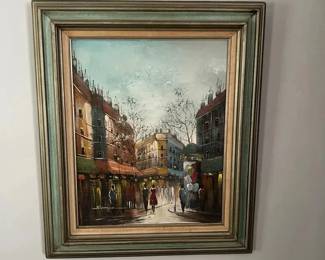 Framed Street Scene Painting Cityscape 23 x 27 Signed N. Vangeen