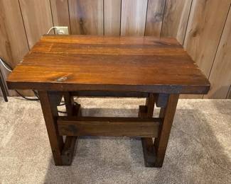 Rustic Trestle End Table Solid Wood Farmhouse Side Table