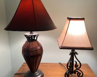 Table Lamps Lot, Scroll Metal and Rattan