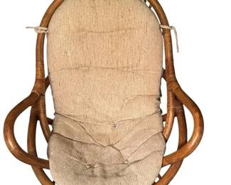 05 Vintage Bentwood Rattan Swivel Rocker Lounge Chair w Cushion