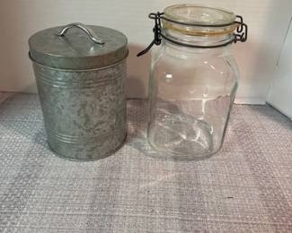 Large Glass Mason Jar And Metal Tin with Lid