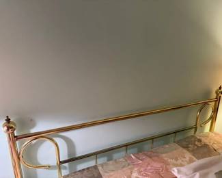 Vintage Queen Size Gold Tone Metal Tubular Head Board, Spindles and Finials