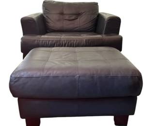 Blue Faux Leather Club Chair and Ottoman