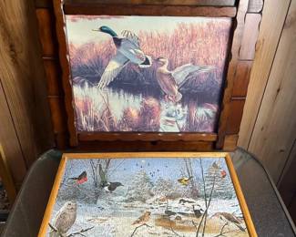 Rustic Wood Framed Art Print, Flushed Mallards, Framed Wildlife Bird Puzzle