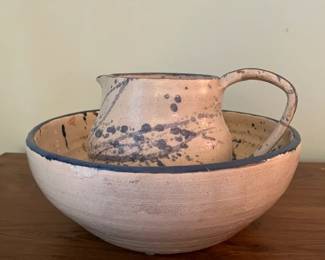 Studio Pottery Pitcher and Basin Bowl, Signed, Dated