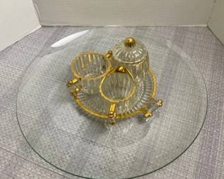 Gold And Glass Serving Set Lot