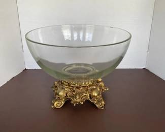 Punch Bowl with Gold Ornate Footed Base