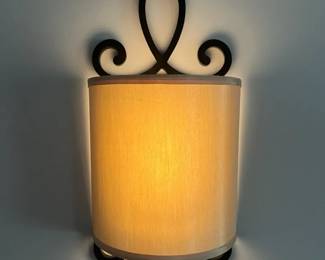 2 Wireless Wall Sconces Champagne Gold Shades, Scroll LED