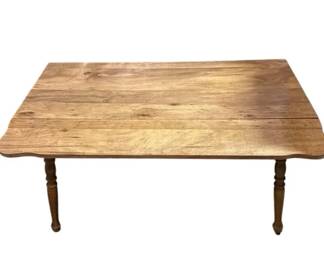 Vintage Drop Leaf Wood Table with Scalloped Edges and Turned Legs