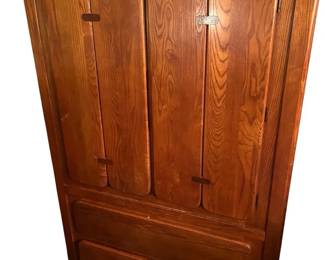Vintage Stanley Solid Oak Wardrobe Armoire