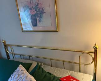 Vintage King Size Gold Tone Metal Tubular Head Board, Spindles and Finials