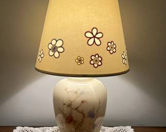 Vintage HandPainted Porcelain Ginger Jar Table Lamp with Embroidered Floral Fabric Shade