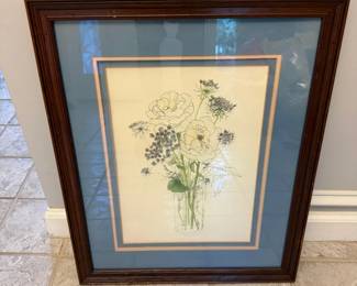 Vintage Mary Lou Goertzen Summer Bouquet Framed Botanical Art Print