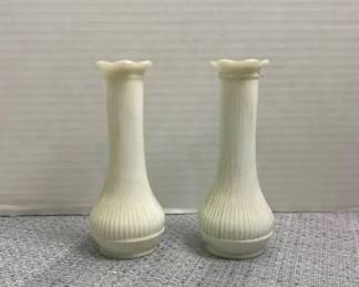 Randall Milk Glass Bud Vases Scalloped Rim