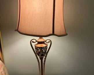 Vintage Bronze Scroll Table Lamp Flared Fabric Shade