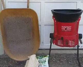 Flowtron Electric Leaf Eater, Earthway EVNSpred And Wheelbarrow