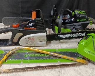 Electric Remington 3.0 16 Chain Saw, Greenworks 18 Battery Powered Chainsaw