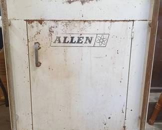White Metal Cabinet On Casters And Contents
