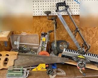 Woodworkers Treasures Craftsman Miter Box, Vintage Hand Drills, Vintage Saws And More