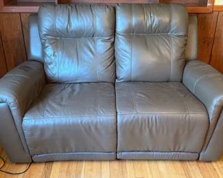 Riley Grey Leather Dual Power Reclining Love Seat