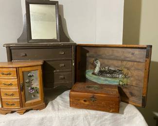 Vintage Wood Jewelry Storage And Tray