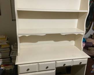 White Desk And Attached Upper Bookcase