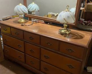 Basset Dresser, Attached Mirror, And Two Lamps