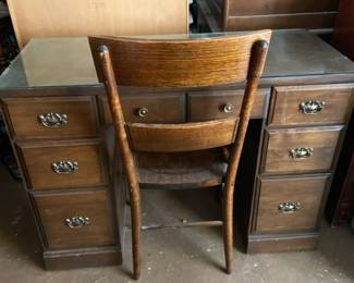 Seven Drawer Desk With Glass Top  Chair